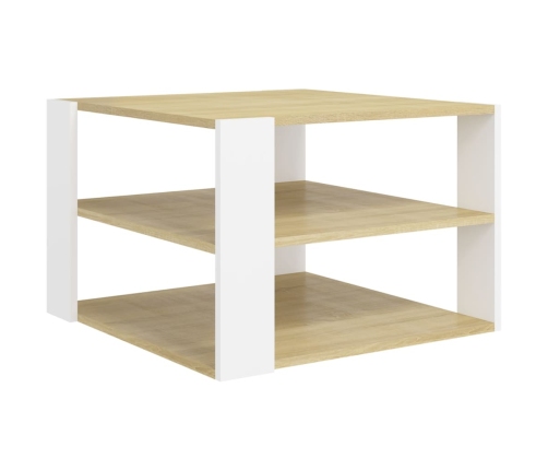 Mesa de centro madera contrachapada roble y blanco 60x60x40 cm