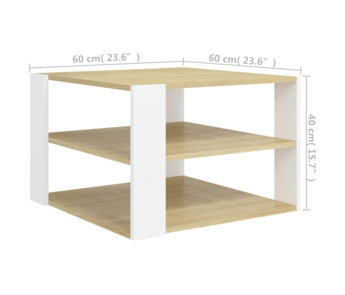 Mesa de centro madera contrachapada roble y blanco 60x60x40 cm