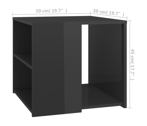 Mesa auxiliar madera contrachapada gris brillante 50x50x45 cm