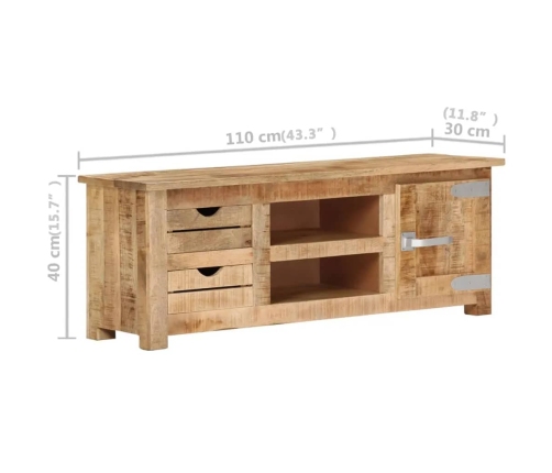 Mueble para TV de madera maciza de mango rugosa 110x30x40 cm