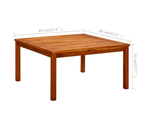 Mesa de centro de jardín madera maciza de acacia 85x85x45 cm