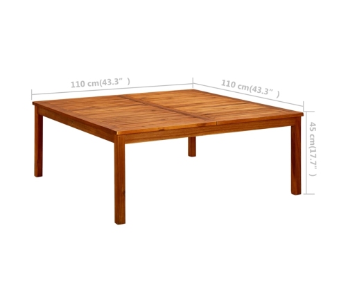 Mesa de centro de jardín madera maciza de acacia 110x110x45 cm