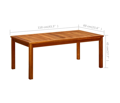 vidaXL Mesa de centro de jardín madera maciza de acacia 110x60x45 cm