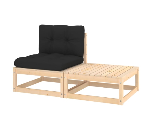 Muebles de jardín 2 piezas con cojines madera maciza de pino