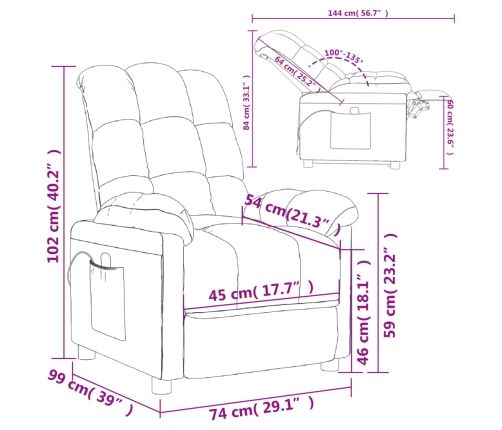 Sillón reclinable eléctrico tela rojo tinto