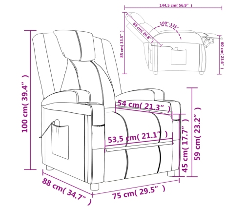 Sillón reclinable eléctrico de cuero sintético negro