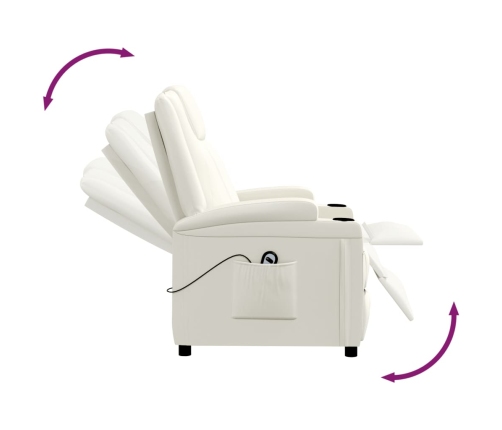 Sillón reclinable eléctrico de cuero sintético blanco crema