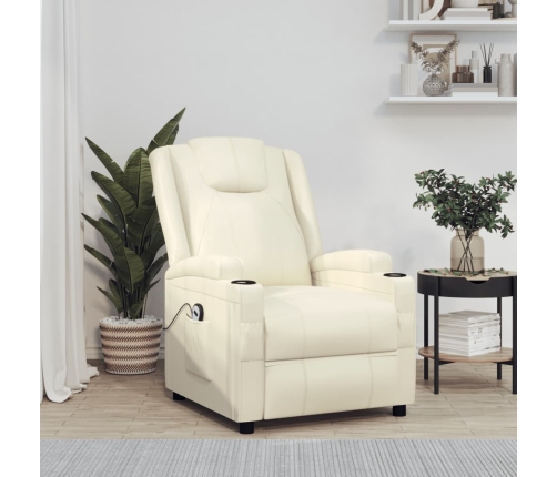 Sillón reclinable eléctrico de cuero sintético blanco crema