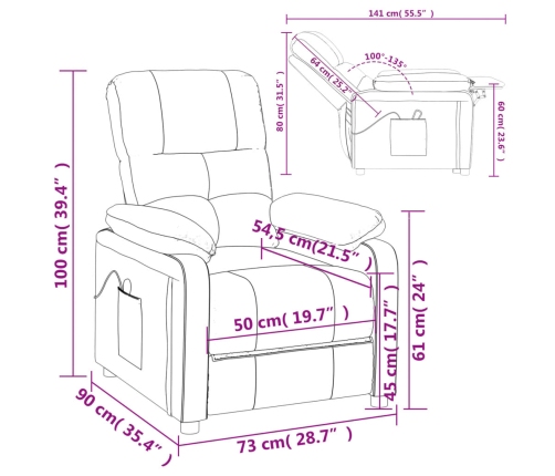 Sillón reclinable eléctrico de tela gris oscuro