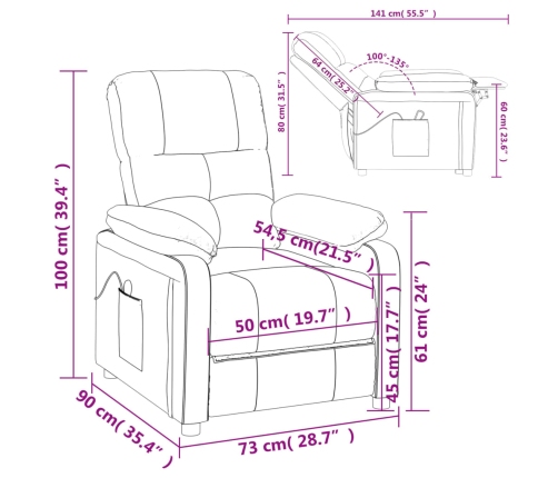 Sillón reclinable eléctrico de tela marrón