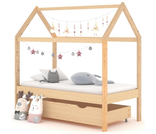 Estructura de cama infantil con cajón madera de pino 70x140 cm