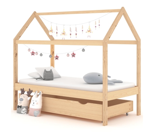 Estructura cama infantil con cajón madera pino maciza 80x160 cm