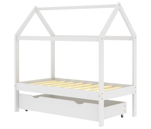 Estructura de cama infantil y cajón madera pino blanca 70x140cm