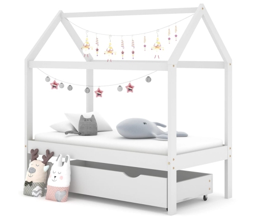 Estructura de cama infantil y cajón madera pino blanca 70x140cm