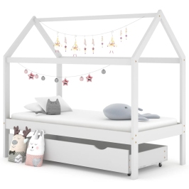 Estructura cama niños con cajón madera pino blanco 80x160 cm