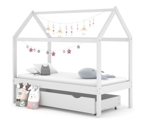 Estructura cama niños con cajón madera pino blanco 80x160 cm