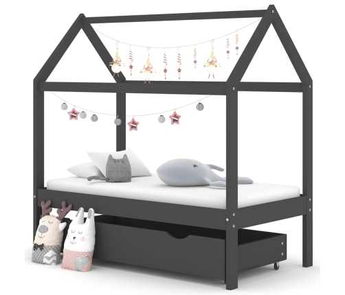 Estructura de cama infantil y cajón madera pino gris 70x140cm