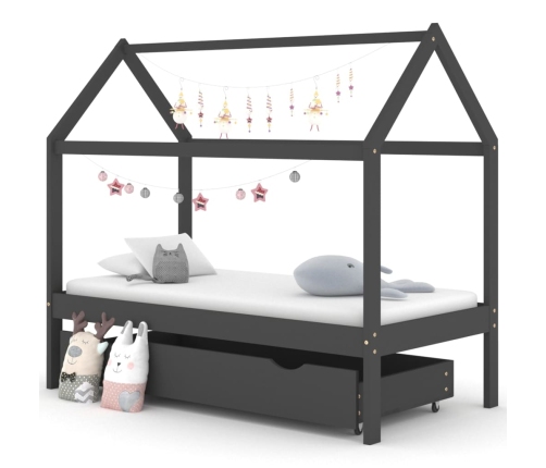 Estructura de cama infantil y cajón madera pino gris 80x160cm