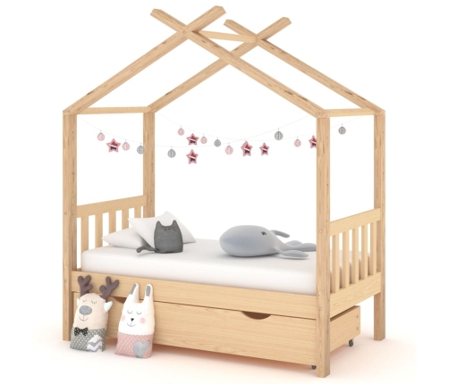 Estructura de cama infantil con cajón madera de pino 70x140 cm