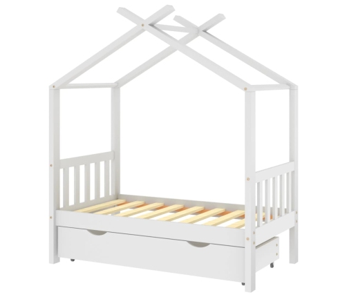 Estructura de cama niños y cajón madera maciza blanca 70x140 cm