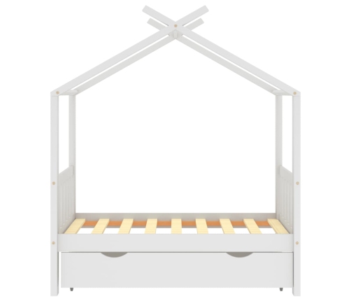 Estructura de cama niños y cajón madera maciza blanca 70x140 cm