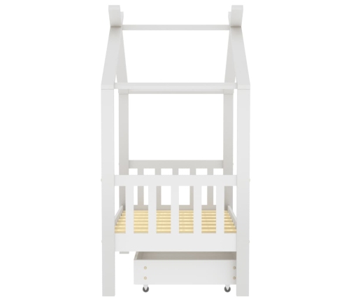 Estructura de cama niños y cajón madera maciza blanca 70x140 cm