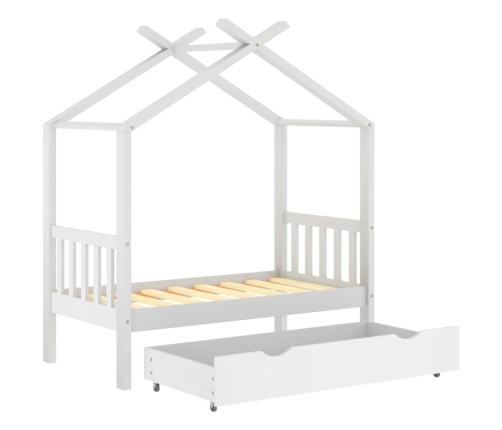 Estructura de cama niños y cajón madera maciza blanca 70x140 cm