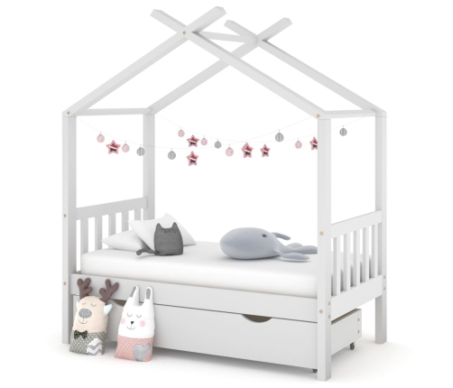 Estructura de cama niños y cajón madera maciza blanca 70x140 cm