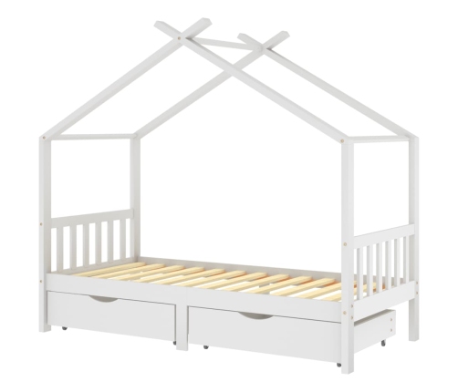 Estructura cama niños y cajones madera maciza blanca 90x200 cm