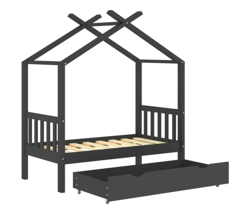 Estructura de cama infantil y cajón madera pino gris 70x140cm