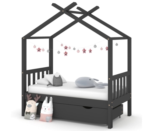 Estructura de cama infantil y cajón madera pino gris 70x140cm