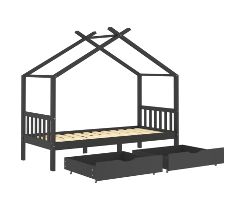 Estructura de cama infantil y cajones madera pino gris 90x200cm