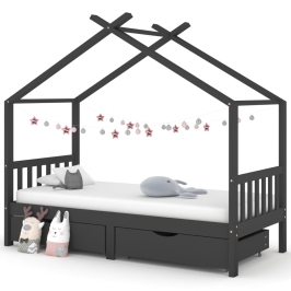 Estructura de cama infantil y cajones madera pino gris 90x200cm