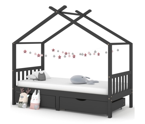 Estructura de cama infantil y cajones madera pino gris 90x200cm