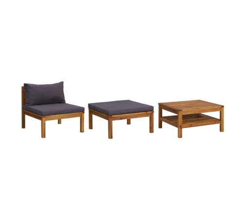 Muebles de jardín 3 pzas con cojines madera acacia gris oscuro