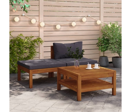 Muebles de jardín 3 pzas con cojines madera acacia gris oscuro