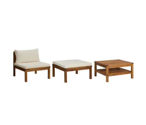 Muebles de jardín 3 pzas cojines blanco crema madera de acacia