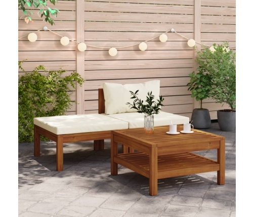 Muebles de jardín 3 pzas cojines blanco crema madera de acacia