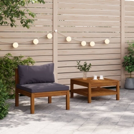 Set sofás jardín 2 pzas con cojines gris oscuro madera acacia