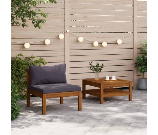 Set sofás jardín 2 pzas con cojines gris oscuro madera acacia