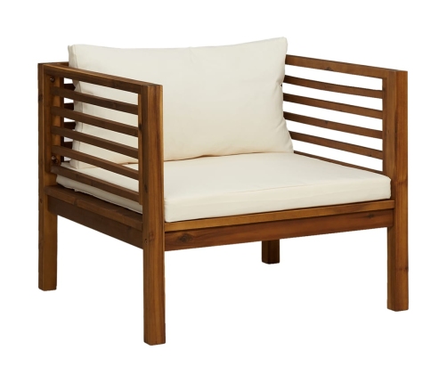 Silla de jardín y cojines blanco crema madera maciza de acacia