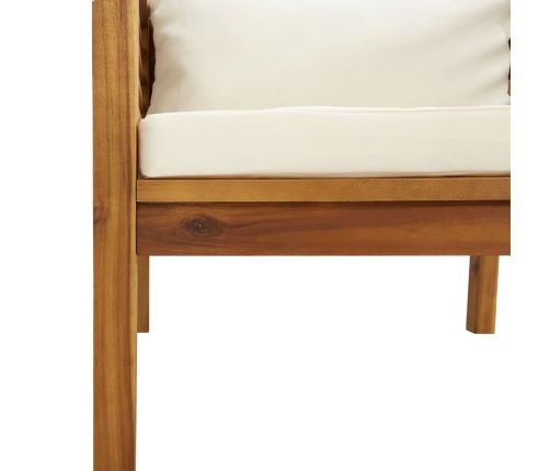 Silla de jardín y cojines blanco crema madera maciza de acacia