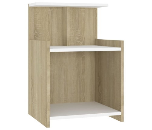 vidaXL Mesita de noche madera contrachapada blanco y roble 40x35x60 cm