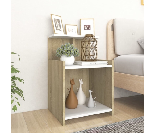 vidaXL Mesita de noche madera contrachapada blanco y roble 40x35x60 cm