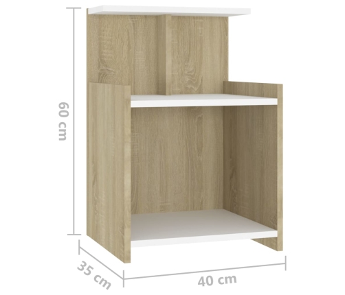 Mesitas de noche 2 uds contrachapada blanco y roble 40x35x60 cm