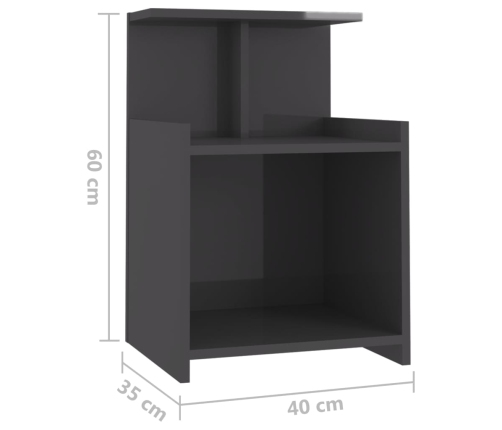 Mesita de noche madera contrachapada gris brillante 40x35x60 cm