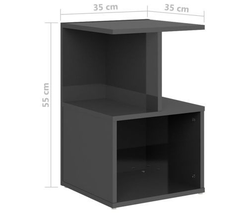 Mesita de noche madera de ingeniería gris brillo 35x35x55 cm