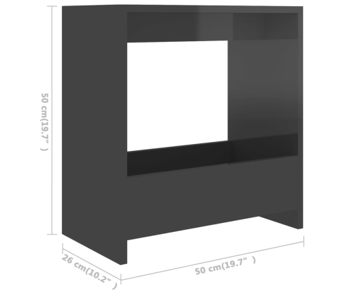 Mesa auxiliar madera contrachapada gris brillante 50x26x50 cm