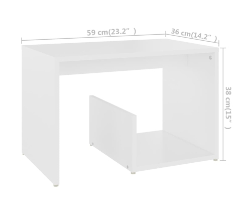 Mesa auxiliar de madera contrachapada blanco 59x36x38 cm