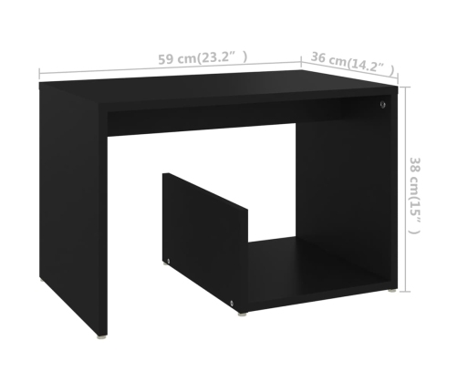 Mesa auxiliar de madera contrachapada negro 59x36x38 cm